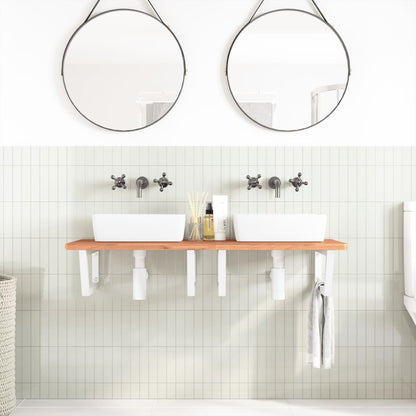 Ripiano a Parete per Lavabo in Acciaio e Massello di Faggio