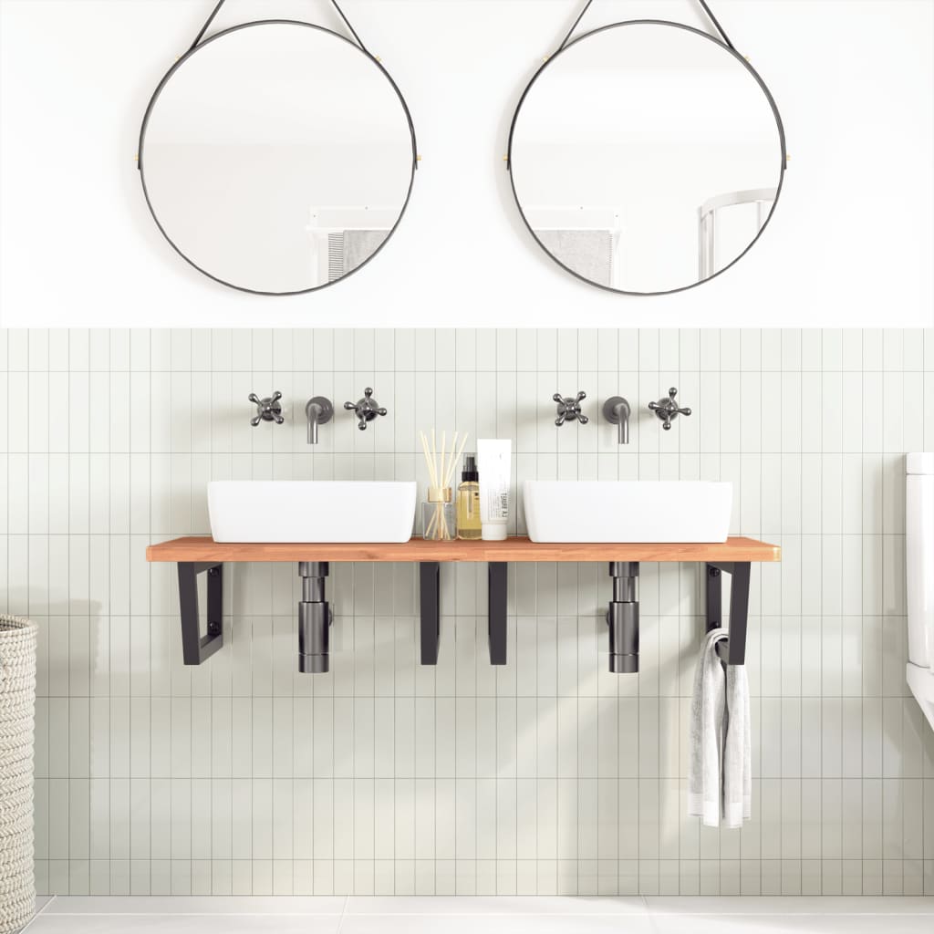 Ripiano a Parete per Lavabo in Acciaio e Massello di Faggio