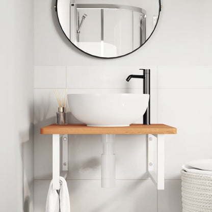 Ripiano a Parete per Lavabo in Acciaio e Massello di Faggio