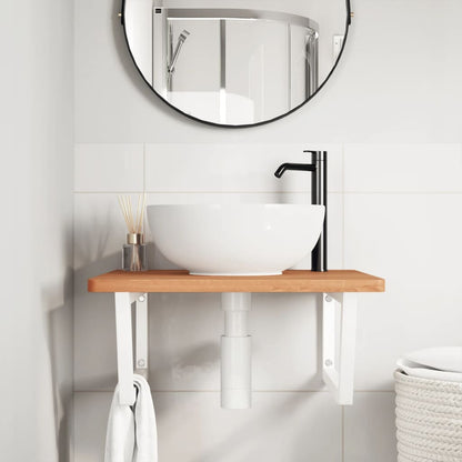 Ripiano a Parete per Lavabo in Acciaio e Massello di Faggio