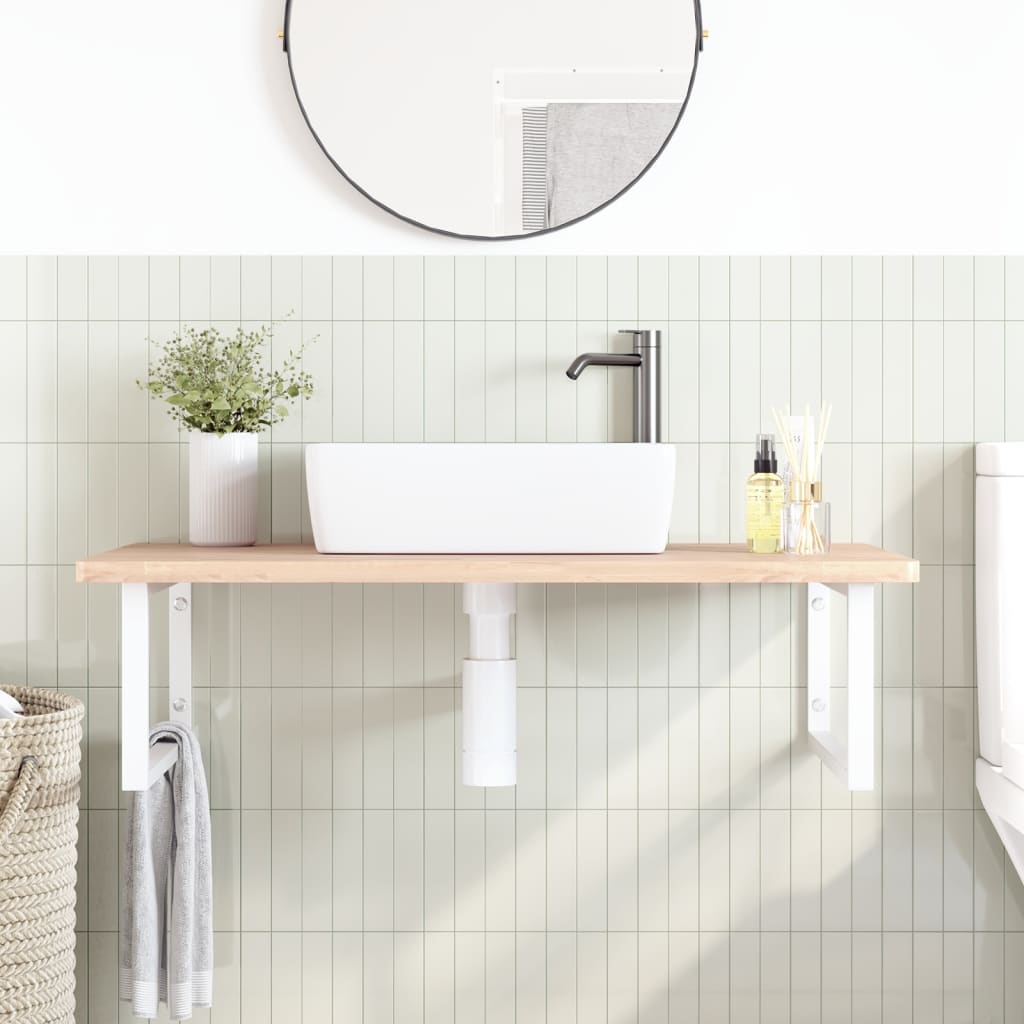 Ripiano a Parete per Lavabo in Acciaio e Massello di Faggio