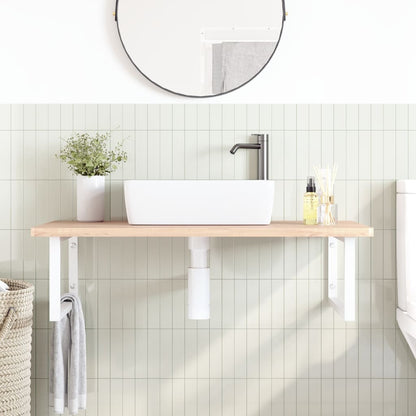 Ripiano a Parete per Lavabo in Acciaio e Massello di Faggio