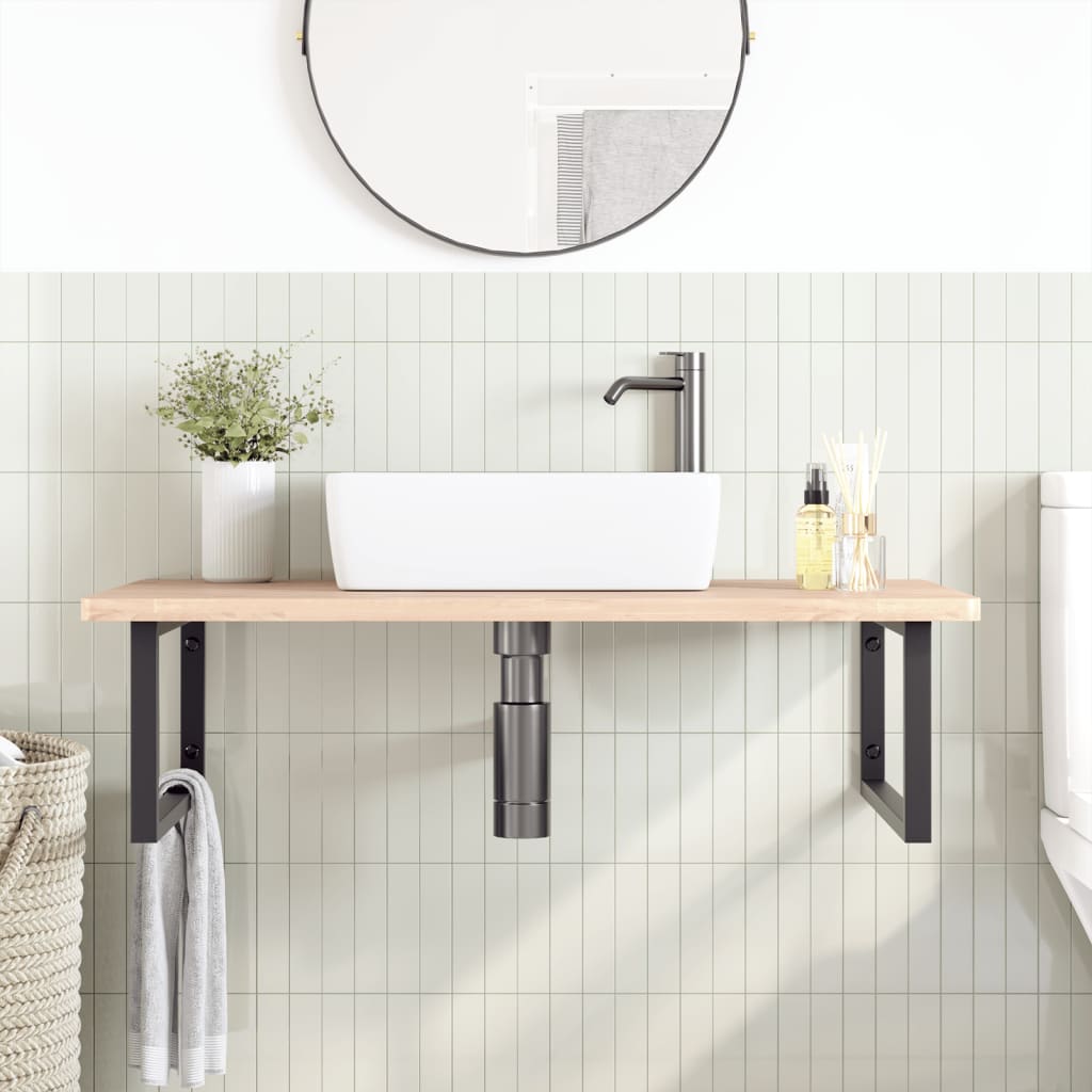 Ripiano a Parete per Lavabo in Acciaio e Massello di Faggio