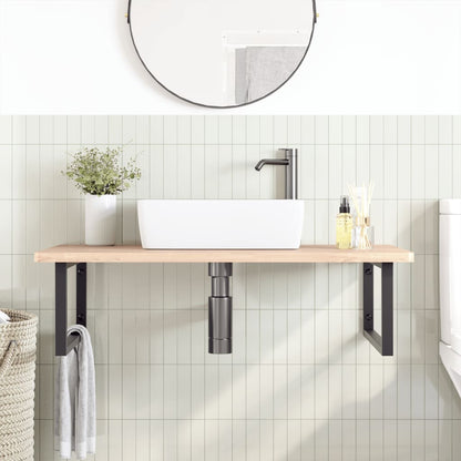Ripiano a Parete per Lavabo in Acciaio e Massello di Faggio