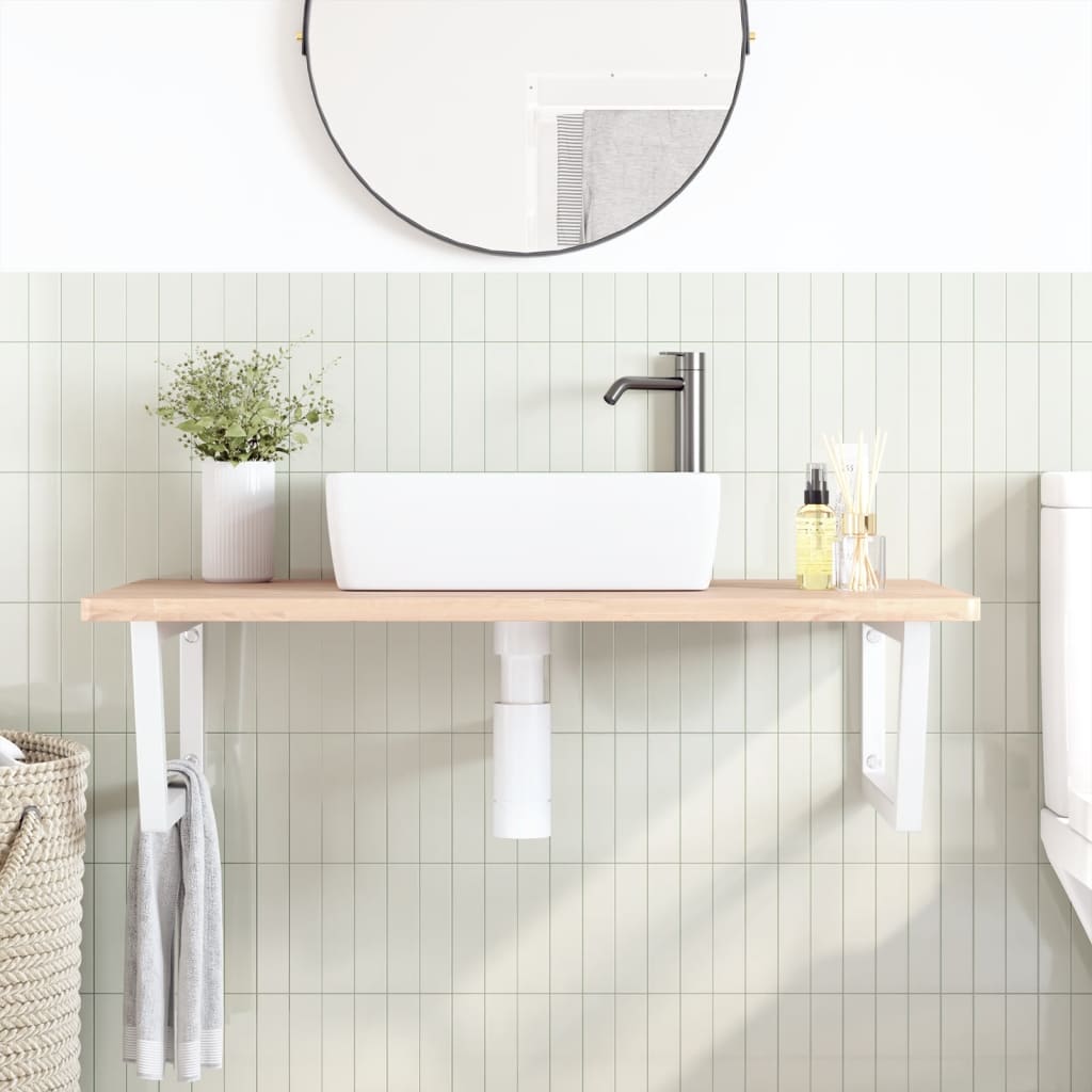 Ripiano a Parete per Lavabo in Acciaio e Massello di Faggio