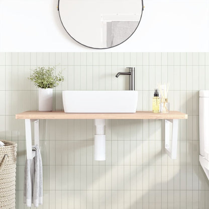 Ripiano a Parete per Lavabo in Acciaio e Massello di Faggio