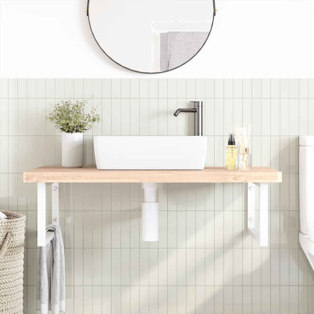 Ripiano a Parete per Lavabo in Acciaio e Massello di Faggio