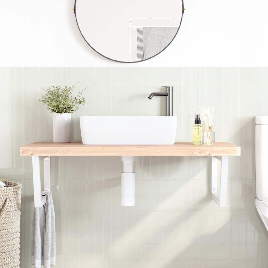 Ripiano a Parete per Lavabo in Acciaio e Massello di Faggio