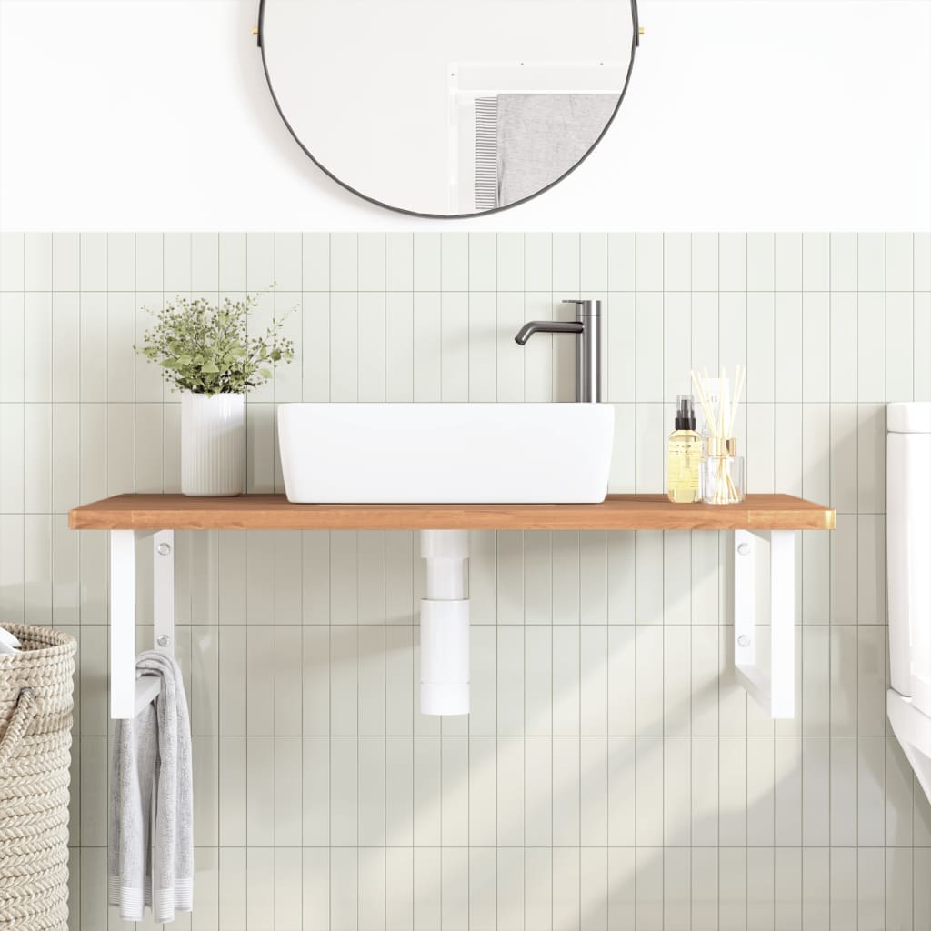 Ripiano a Parete per Lavabo in Acciaio e Massello di Faggio