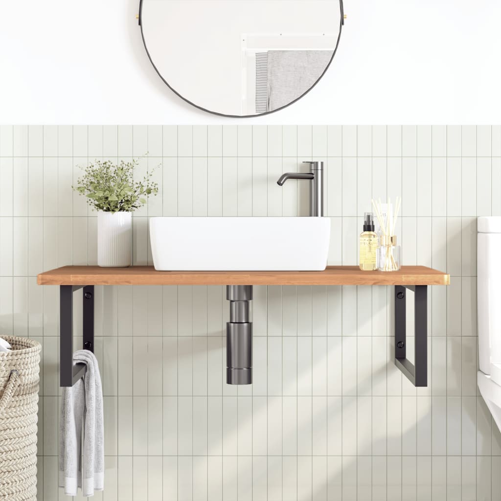 Ripiano a Parete per Lavabo in Acciaio e Massello di Faggio