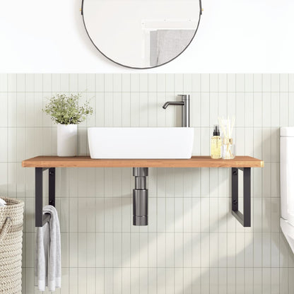 Ripiano a Parete per Lavabo in Acciaio e Massello di Faggio