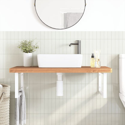 Ripiano a Parete per Lavabo in Acciaio e Massello di Faggio
