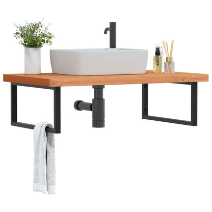 Ripiano a Parete per Lavabo in Acciaio e Massello di Faggio