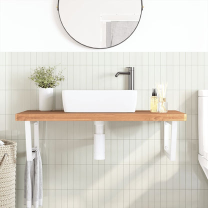 Ripiano a Parete per Lavabo in Acciaio e Massello di Faggio