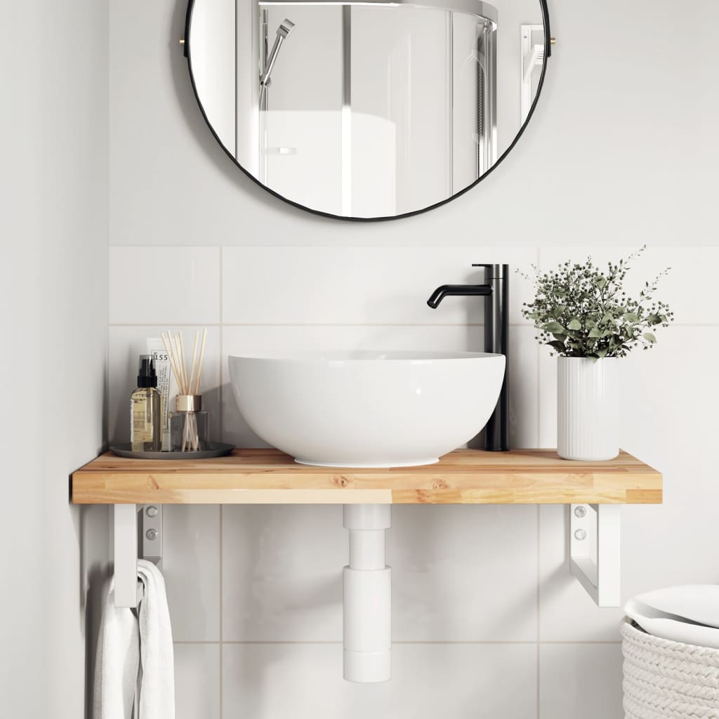 Ripiano a Parete per Lavabo in Acciaio e Massello di Acacia