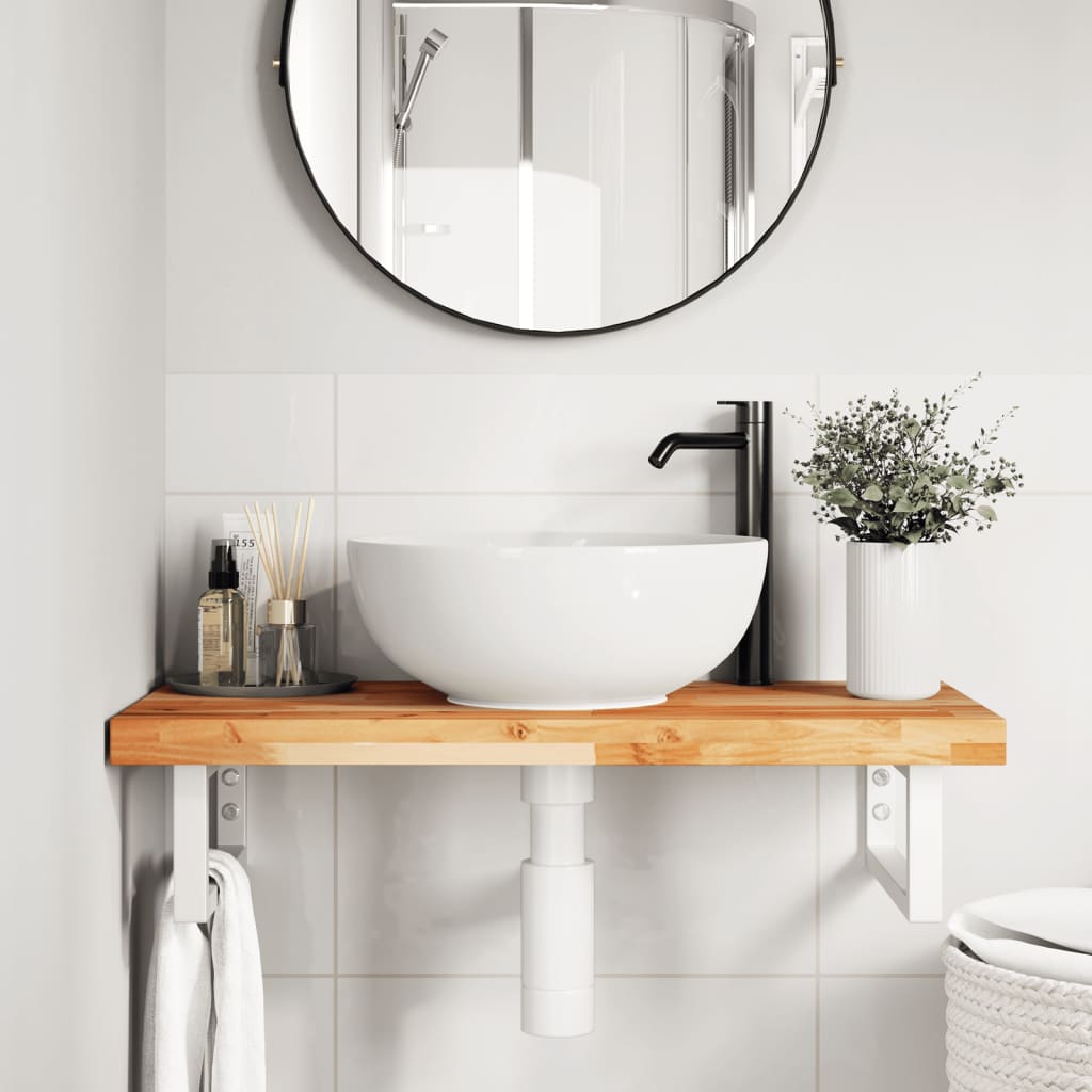 Ripiano a Parete per Lavabo in Acciaio e Massello di Acacia