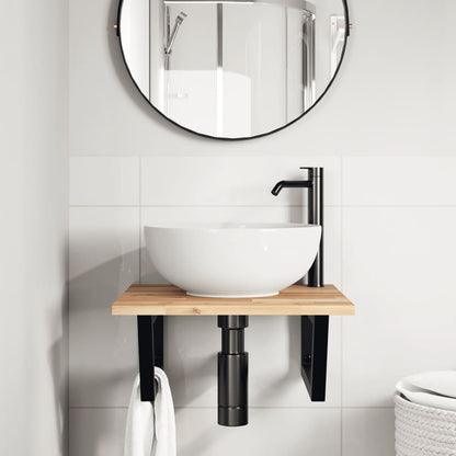Ripiano a Parete per Lavabo in Acciaio e Massello di Acacia