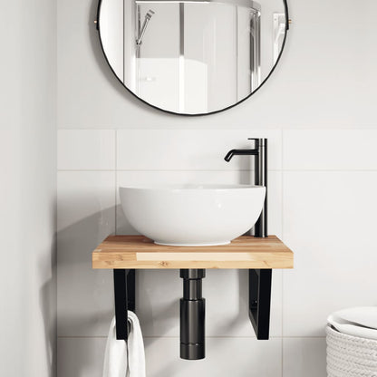 Ripiano a Parete per Lavabo in Acciaio e Massello di Acacia