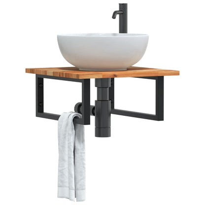 Ripiano a Parete per Lavabo in Acciaio e Massello di Acacia