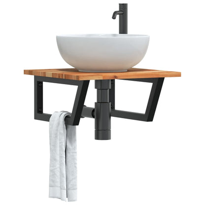 Ripiano a Parete per Lavabo in Acciaio e Massello di Acacia