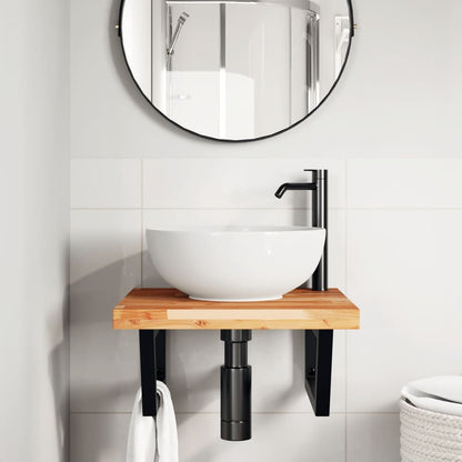 Ripiano a Parete per Lavabo in Acciaio e Massello di Acacia