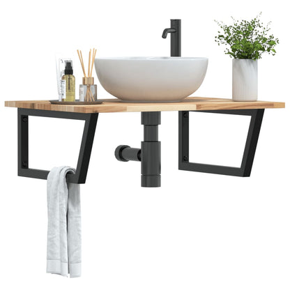 Ripiano a Parete per Lavabo in Acciaio e Massello di Acacia