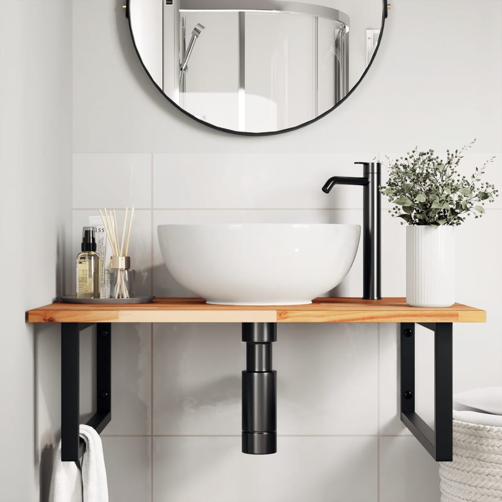 Ripiano a Parete per Lavabo in Acciaio e Massello di Acacia