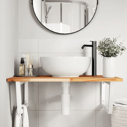 Ripiano a Parete per Lavabo in Acciaio e Massello di Acacia
