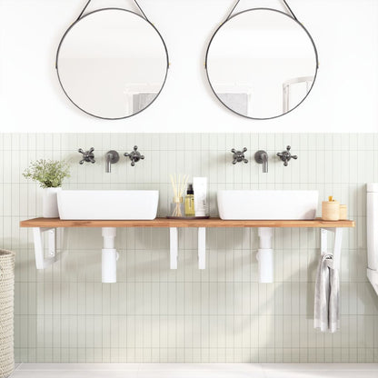 Ripiano a Parete per Lavabo in Acciaio e Massello di Faggio
