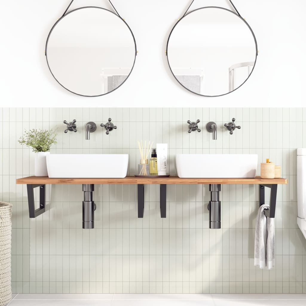 Ripiano a Parete per Lavabo in Acciaio e Massello di Faggio
