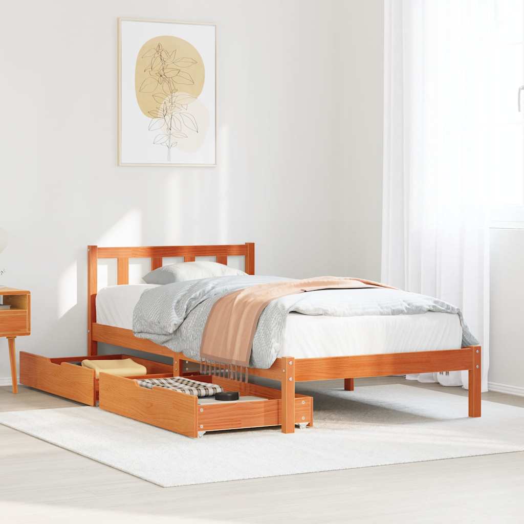 Letto senza Materasso Marrone Cera 75x190 cm in Legno di Pino