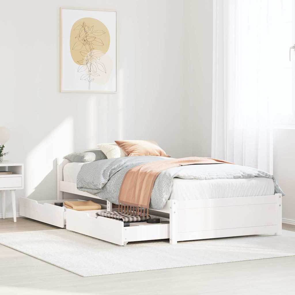 Letto senza Materasso Bianco 75x190 in Legno Massello di Pino
