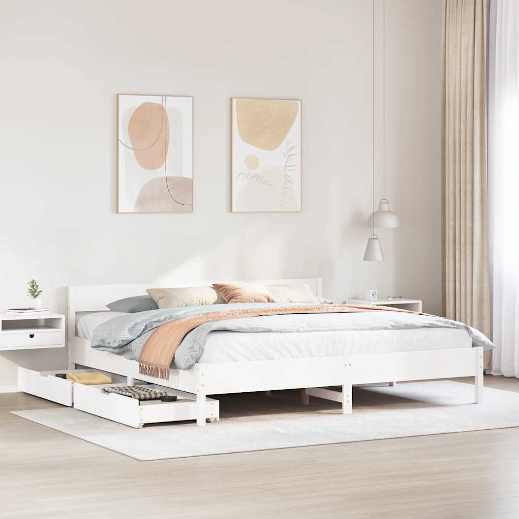 Giroletto senza Materasso Bianco 200x200 cm Legno Massello Pino
