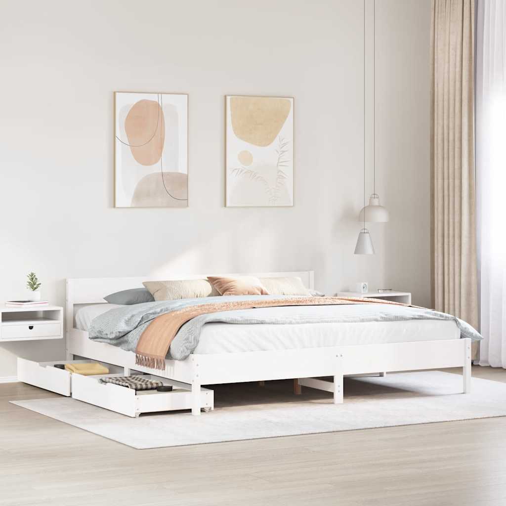 Letto senza Materasso Bianco 180x200 cm Legno Massello di Pino