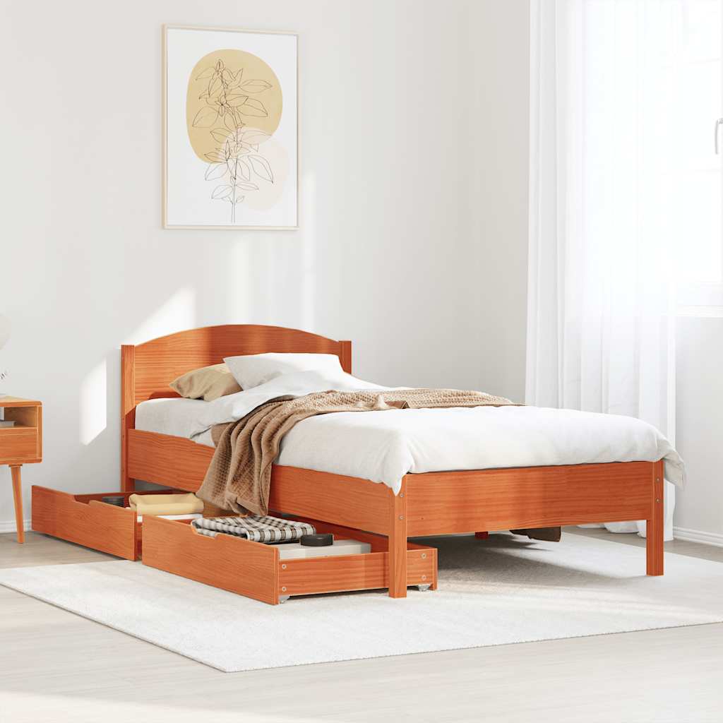 Letto senza Materasso Marrone Cera 90x190 cm in Legno di Pino