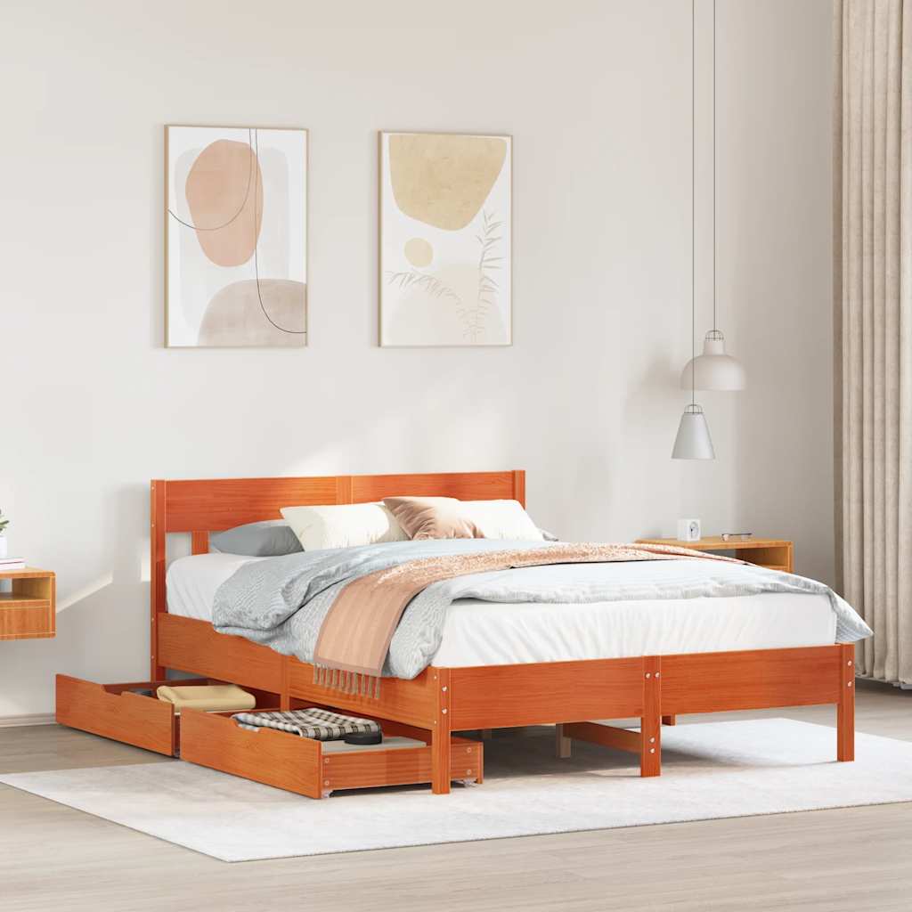 Letto senza Materasso Marrone Cera 150x200 cm in Legno di Pino