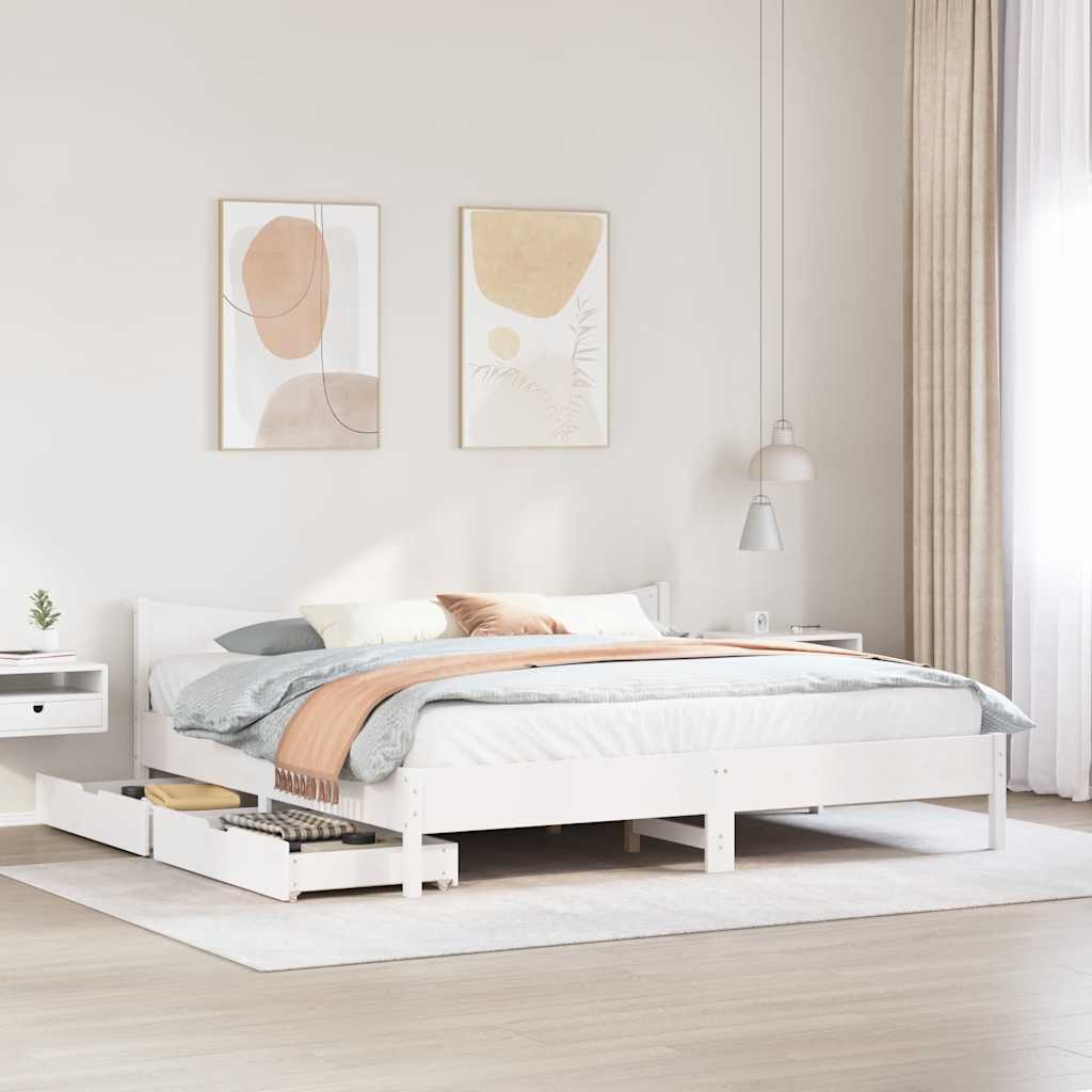 Giroletto con Cassetti Bianco 200x200 cm Legno Massello di Pino