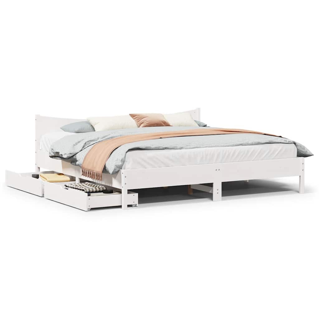 Giroletto con Cassetti Bianco 200x200 cm Legno Massello di Pino