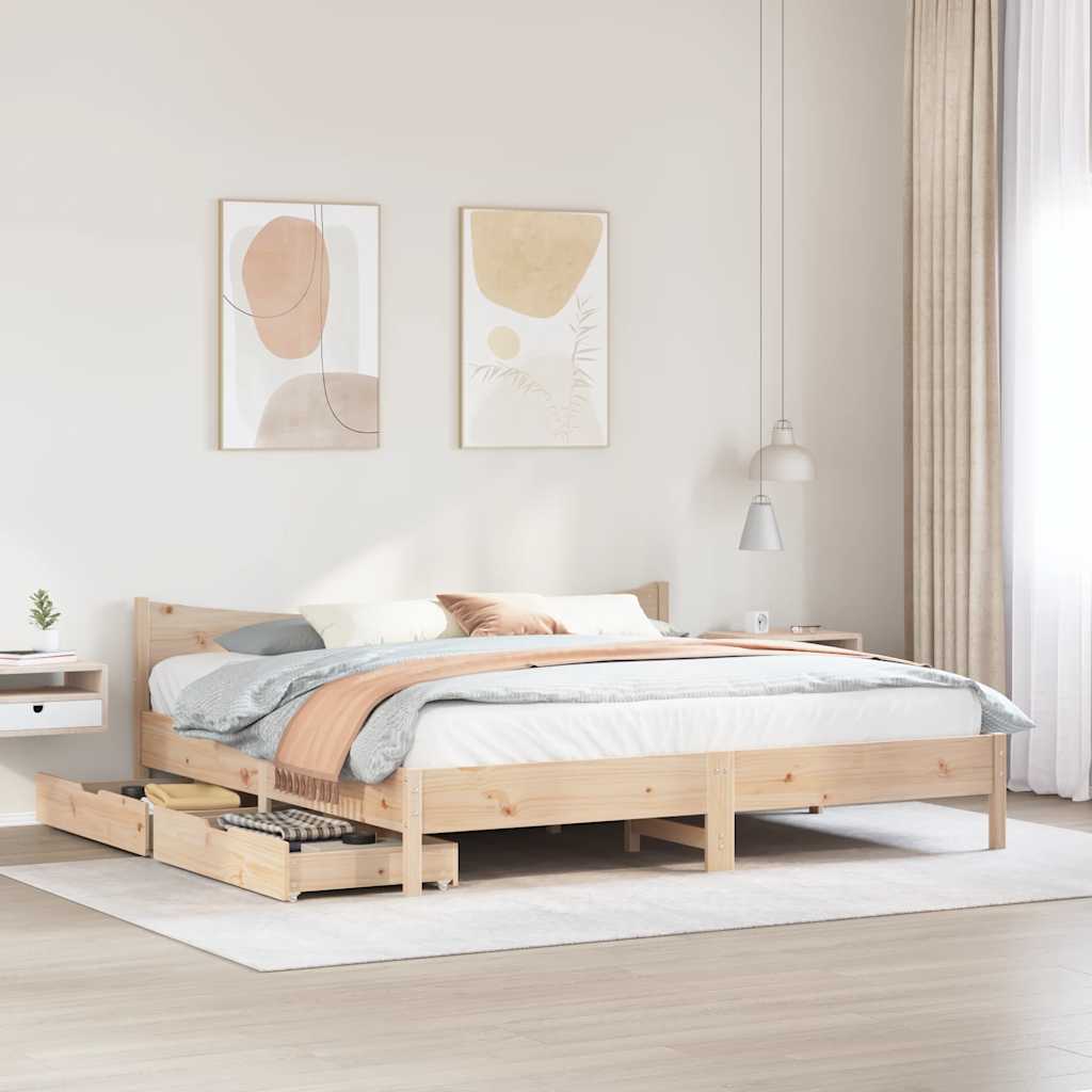Giroletto con Cassetti 180x200 cm in Legno Massello di Pino