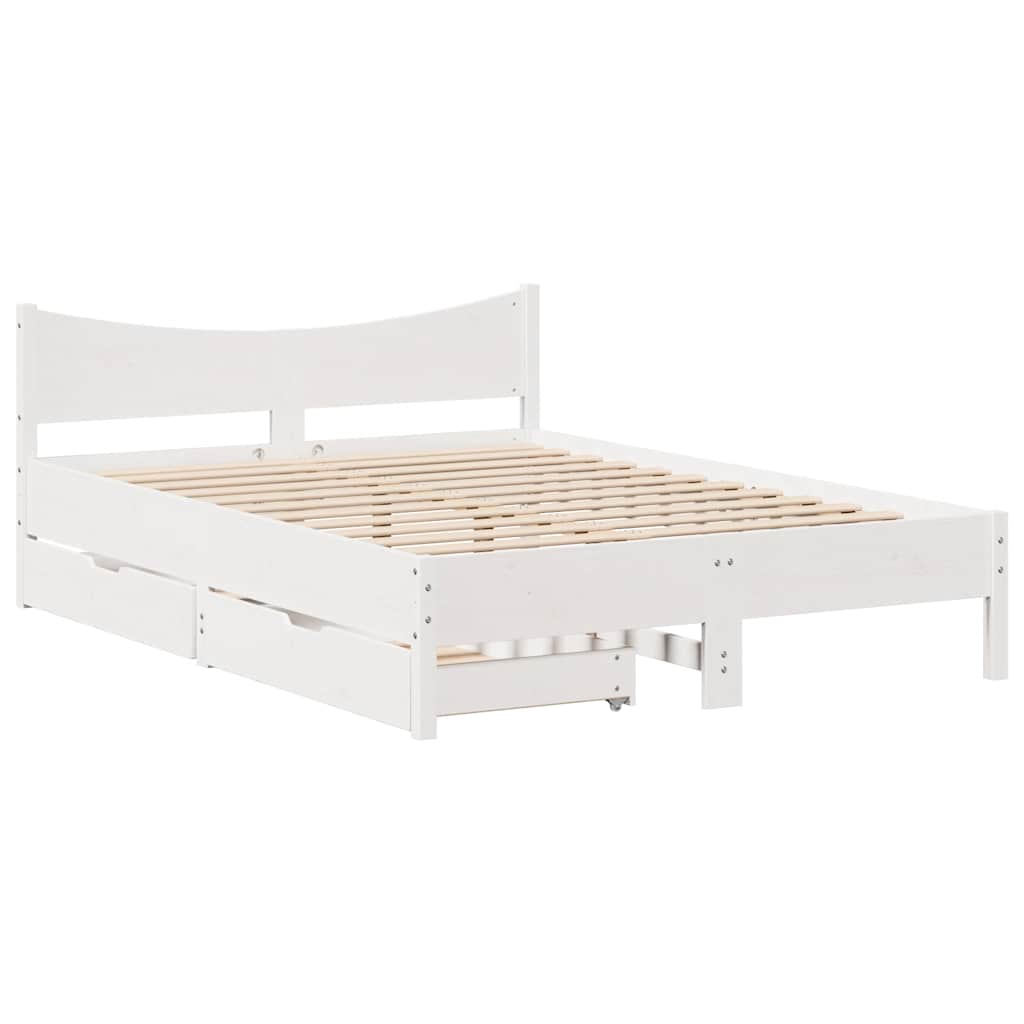 Giroletto con Cassetti Bianco 140x200 cm Legno Massello di Pino