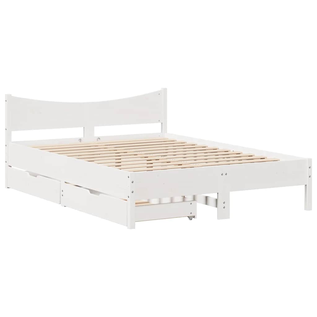 Giroletto con Cassetti Bianco 120x200 cm Legno Massello di Pino