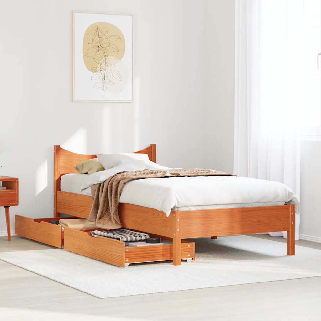 Giroletto Cassetti Marrone Cera 90x200 cm Legno Massello Pino