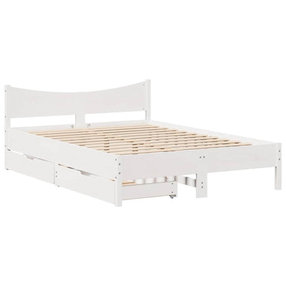 Giroletto con Cassetti Bianco 140x190 cm Legno Massello di Pino