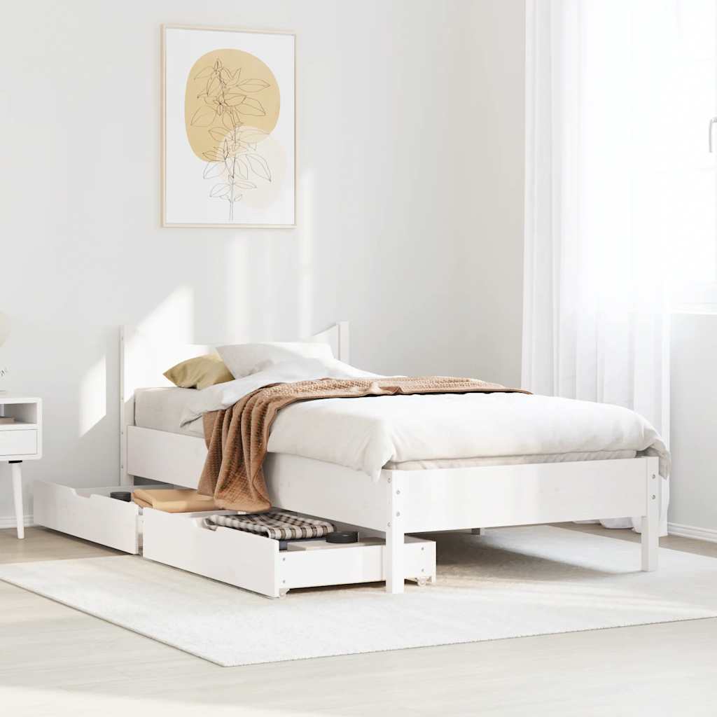 Giroletto con Cassetti Bianco 90x190 cm Legno Massello di Pino