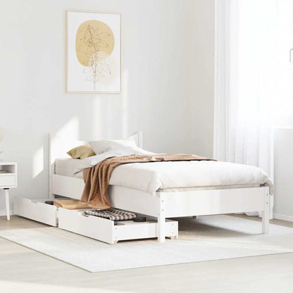 Giroletto con Cassetti Bianco 90x190 cm Legno Massello di Pino