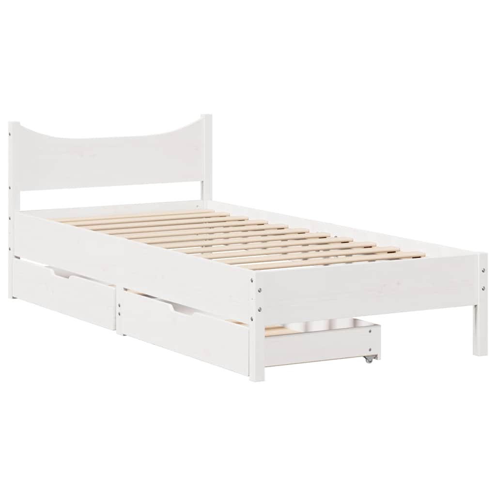 Giroletto con Cassetti Bianco 75x190 cm Legno Massello di Pino