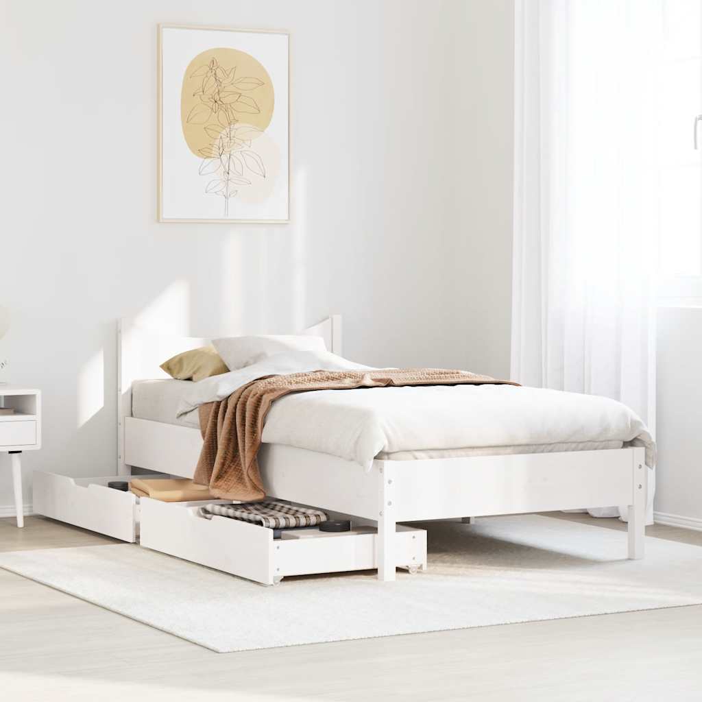 Giroletto con Cassetti Bianco 75x190 cm Legno Massello di Pino