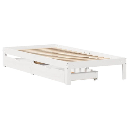 Giroletto con Cassetti Bianco 90x190 cm Legno Massello di Pino