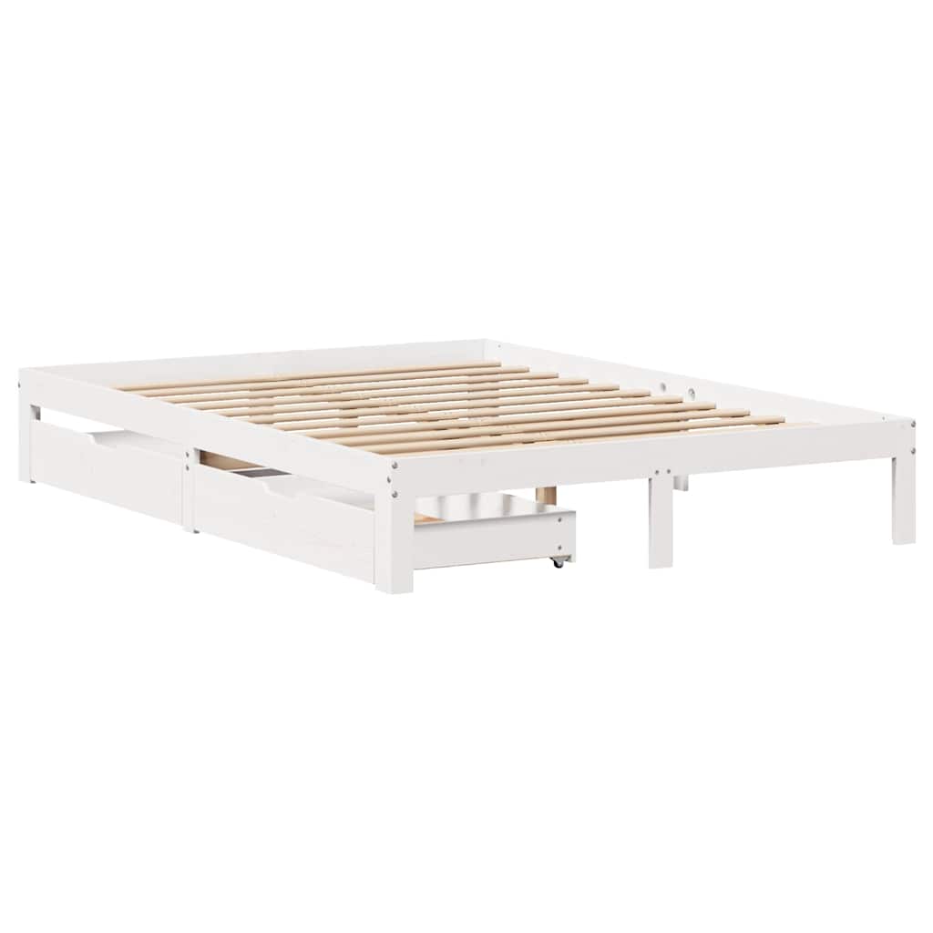Giroletto con Cassetti Bianco 135x190 cm Legno Massello di Pino