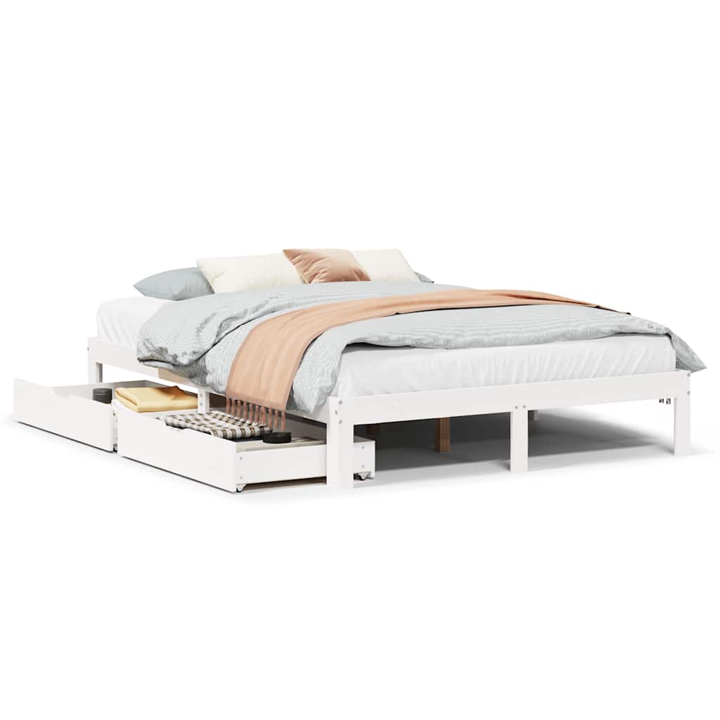 Giroletto con Cassetti Bianco 150x200 cm Legno Massello di Pino